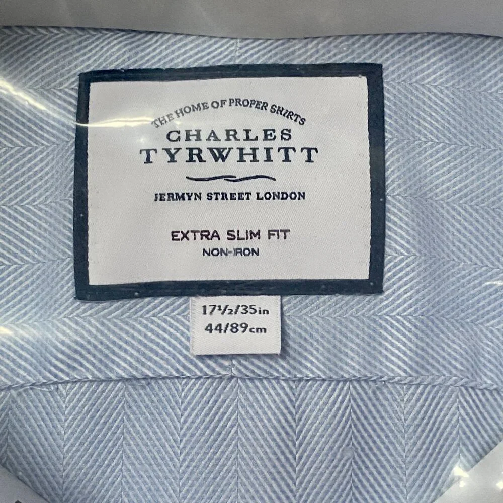 Charles Tyrwhitt ESF Cutaway Collar Non-Iron Herringbone Shirt NWT - Picture 11 of 12